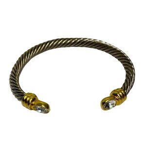 Cable Cuff Gold Silver Tone Clear Rhinestone Bracelet